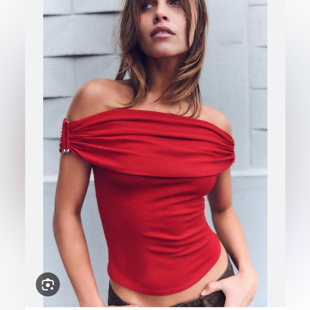 Zara Red Off-Shoulder Crop Top - US XS - NWT